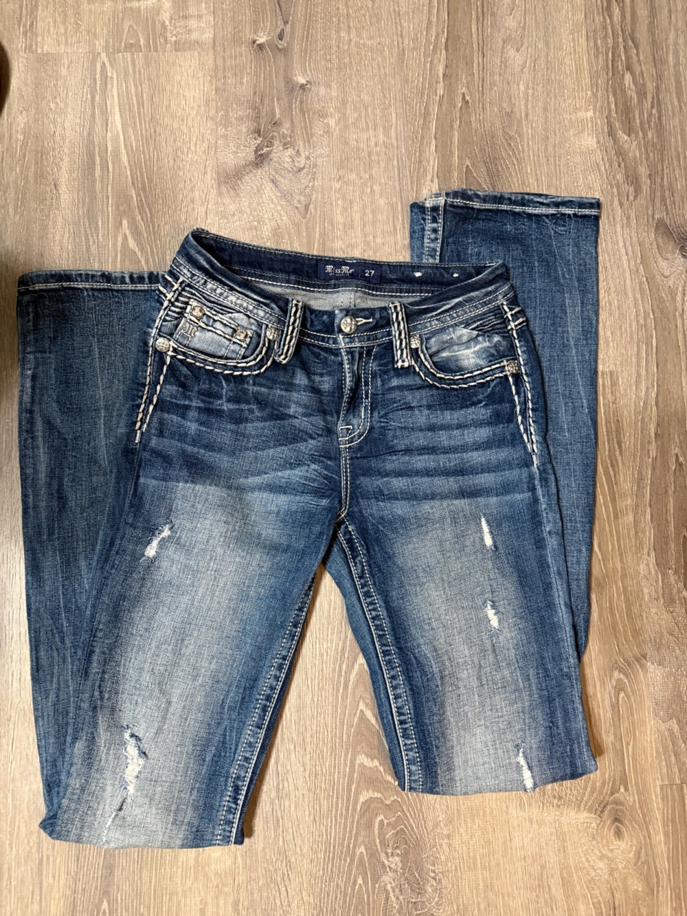 Miss Me Dark Blue Distressed Bootcut Jeans